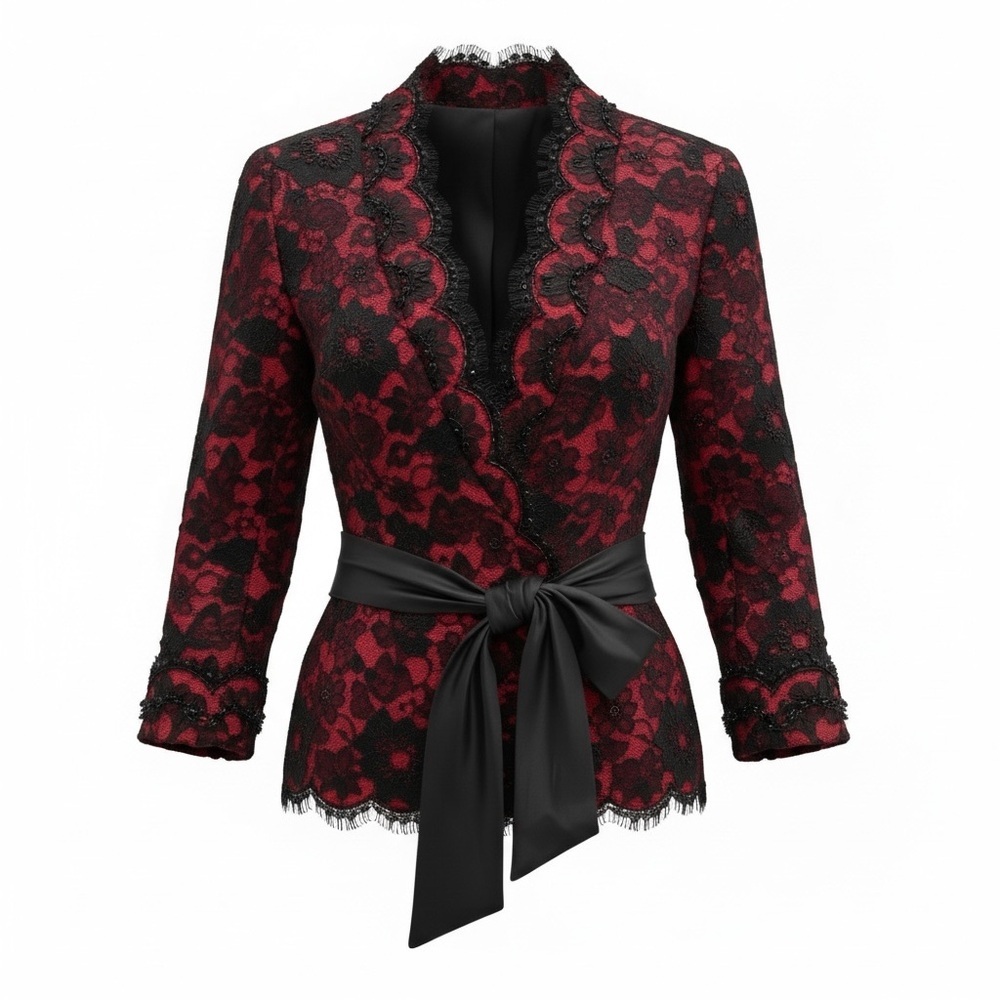 Tadashi Collection Elegant Black & Red Lace Women's Evening Jacket 6